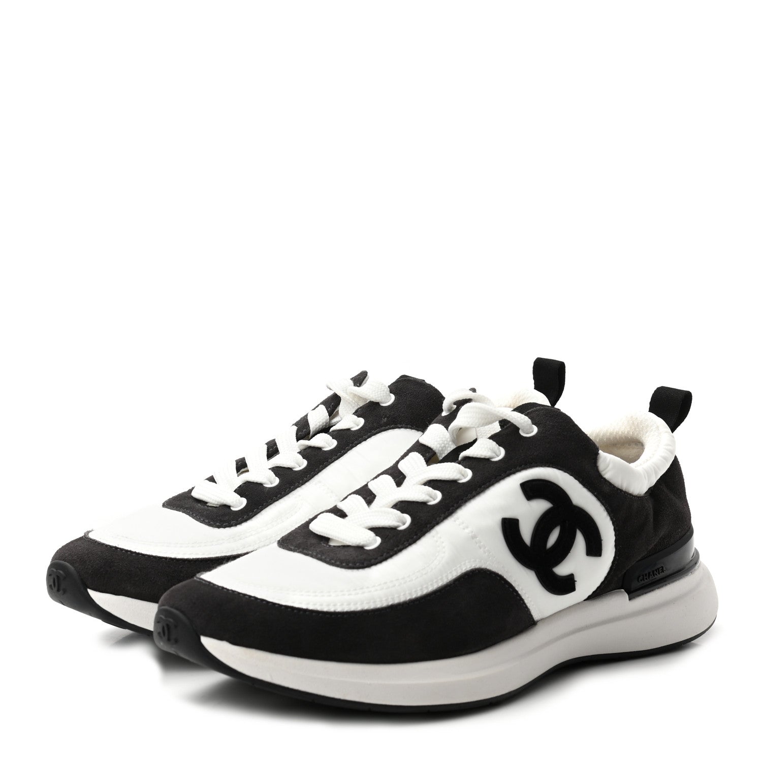 Chanel Nylon Suede Calfskin CC Sneakers 39 White Dark Grey 3 of 8