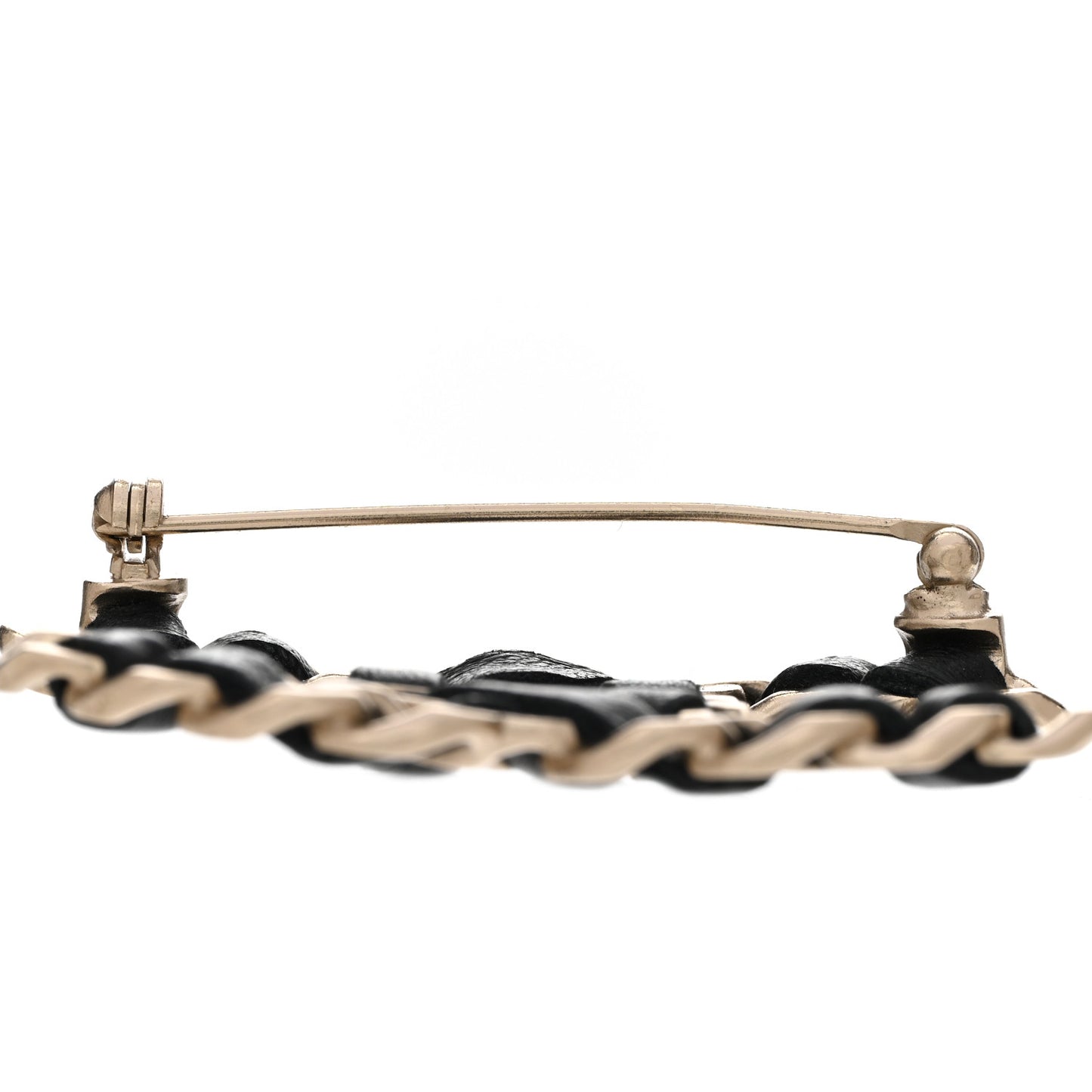 Lambskin Chain CC Brooch Black Gold