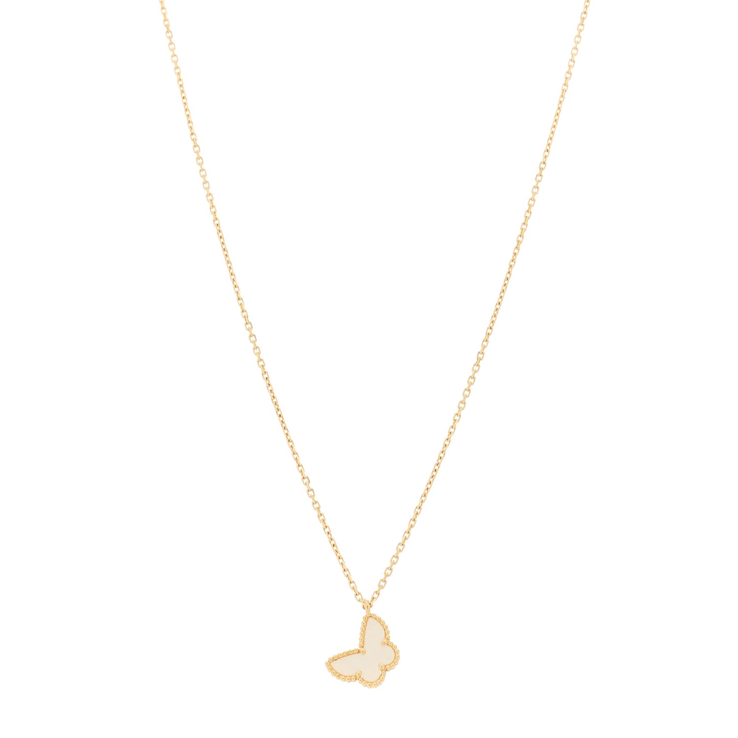 18K Yellow Gold Mother of Pearl Sweet Alhambra Butterfly Pendant Necklace