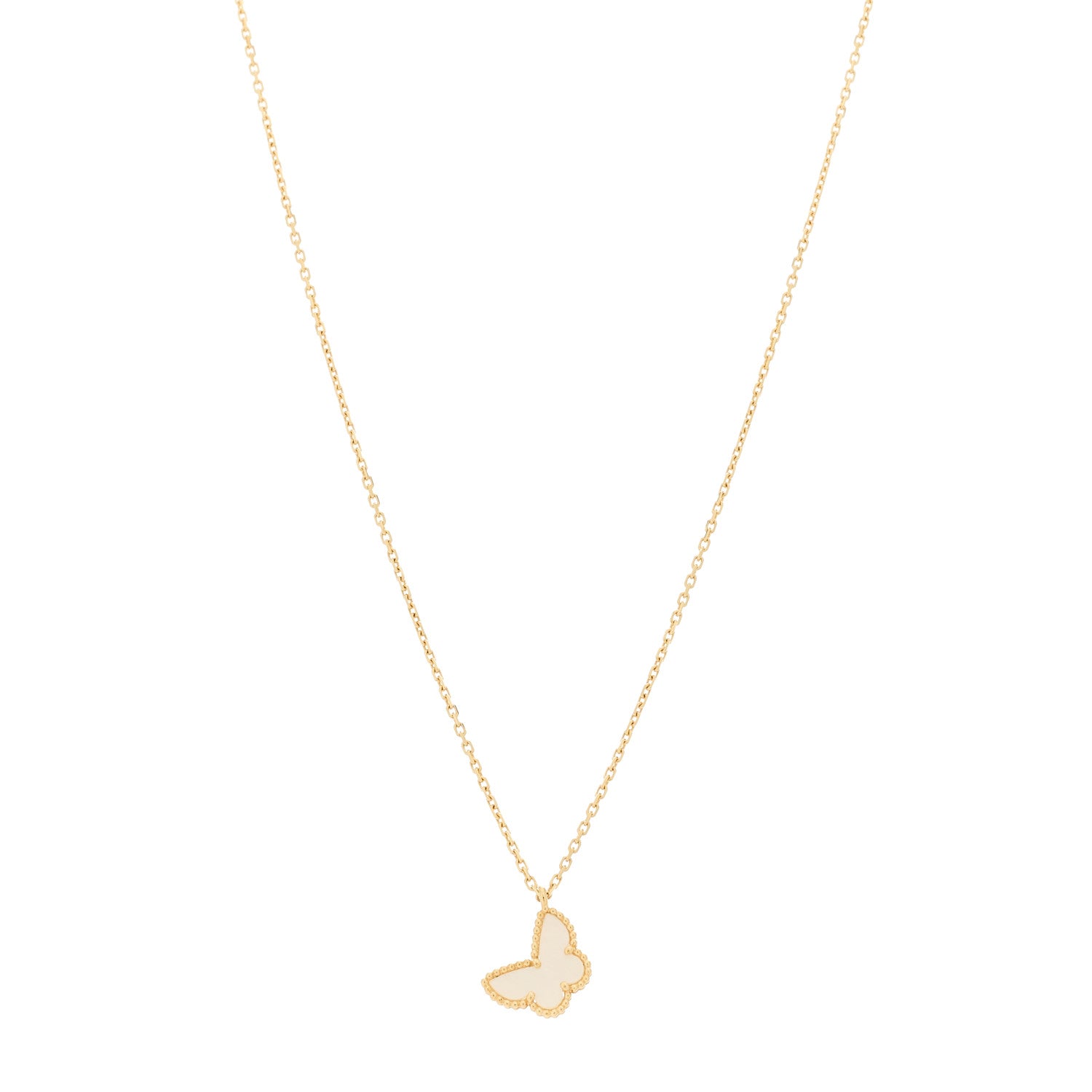 Van Cleef & Arpels 18K Yellow Gold Mother of Pearl Sweet Alhambra Butterfly Pendant Necklace 1 of 6