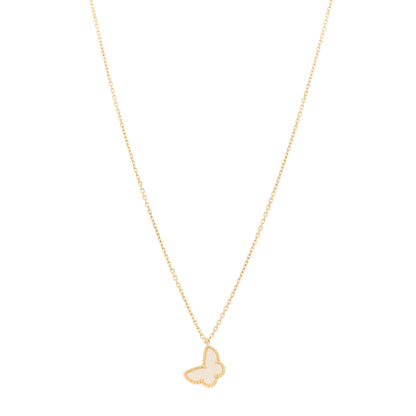 Van Cleef & Arpels 18K Yellow Gold Mother of Pearl Sweet Alhambra Butterfly Pendant Necklace 1 of 6
