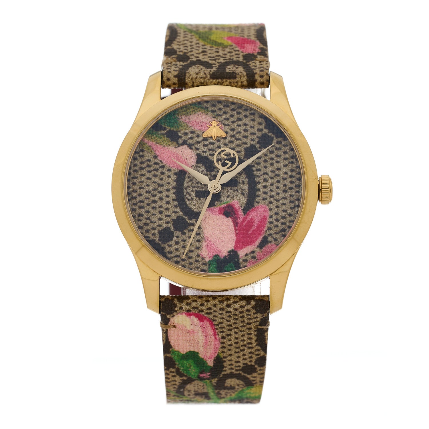 Gucci Stainless Steel Canvas 38mm G-Timeless Supreme GG Blooms Quartz Watch Brown 1 of 5