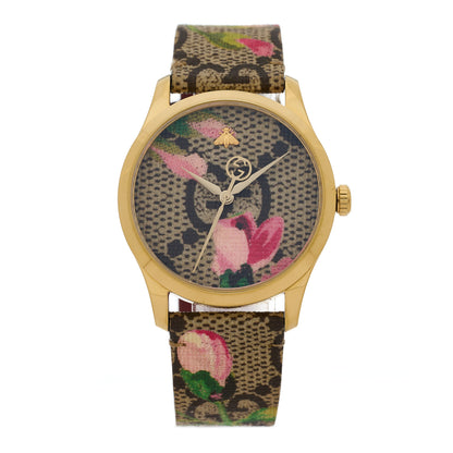Gucci Stainless Steel Canvas 38mm G-Timeless Supreme GG Blooms Quartz Watch Brown 1 of 5