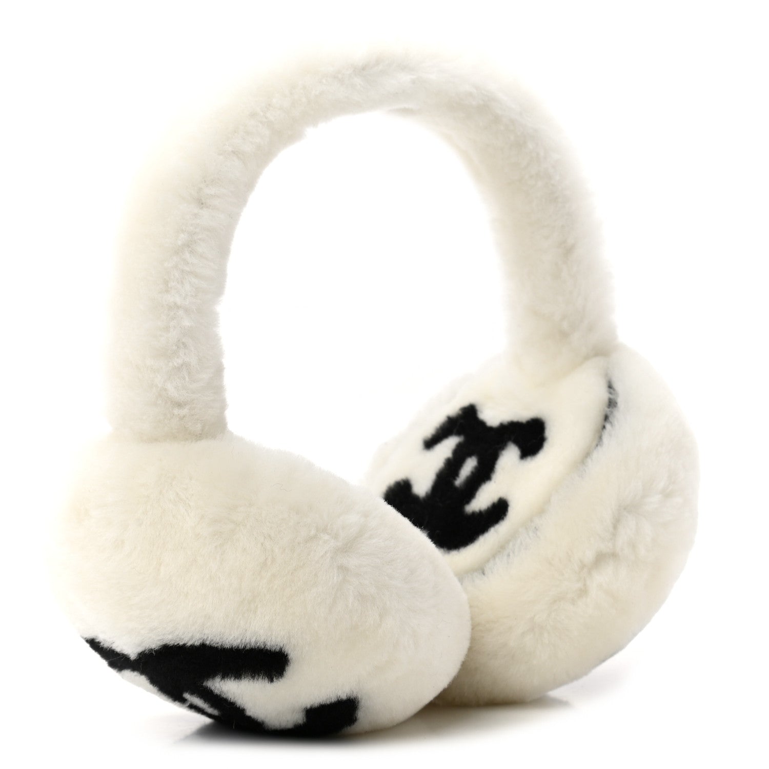 Chanel Shearling CC Ear Muffs White Black 3 of 6
