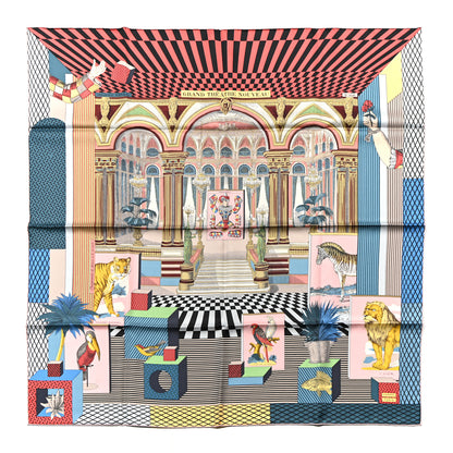Hermes Silk Grand Theatre Nouveau Scarf 90 Bleu Vieux Rose Vert 1 of 6