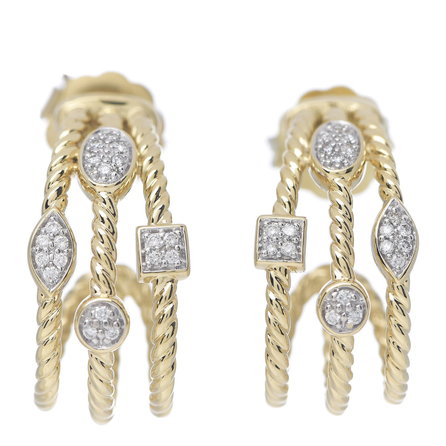 18K Yellow Gold Diamond Confetti 3 Row Earrings