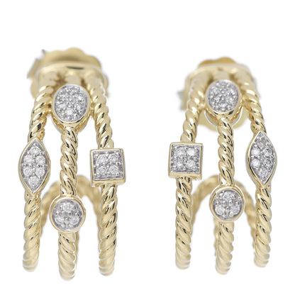 David Yurman 18K Yellow Gold Diamond Confetti 3 Row Earrings 1 of 3