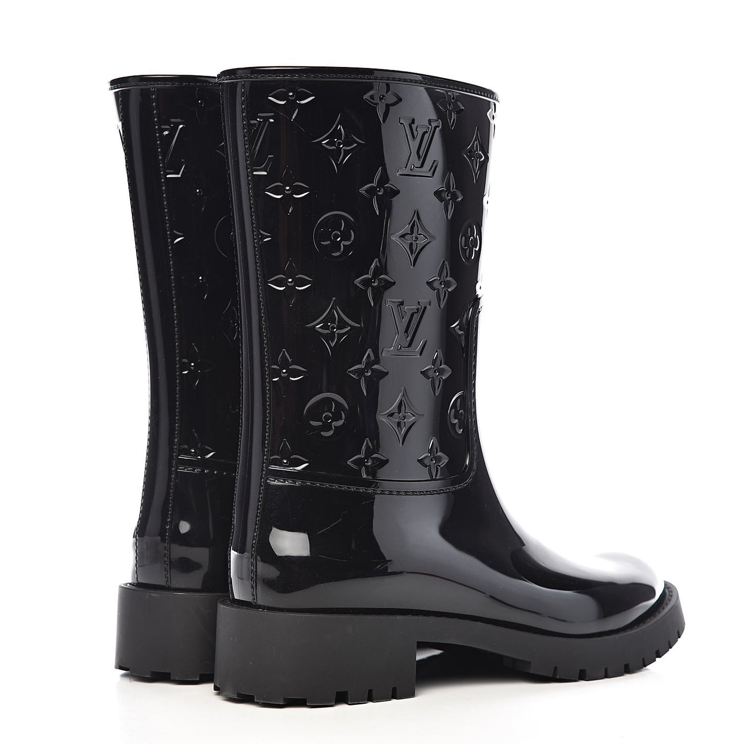 Rubber Embossed Monogram Drops Flat Half Boots 40 Black