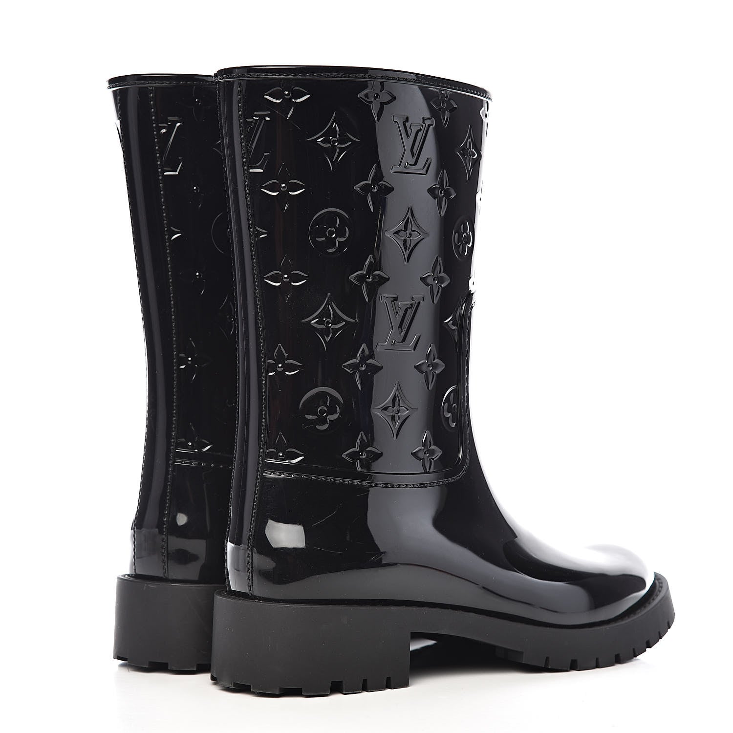 Louis Vuitton Rubber Embossed Monogram Drops Flat Half Boots 40 Black 4 of 9