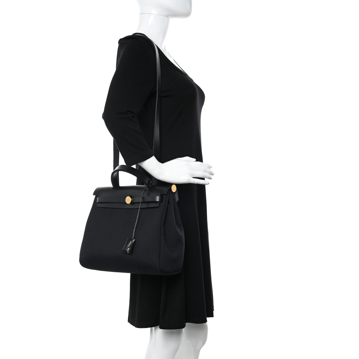 Hermes Military Toile Vache Hunter Herbag Zip Retourne 31 PM Bleu Marine Black 2 of 9