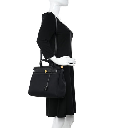 Hermes Military Toile Vache Hunter Herbag Zip Retourne 31 PM Bleu Marine Black 2 of 9