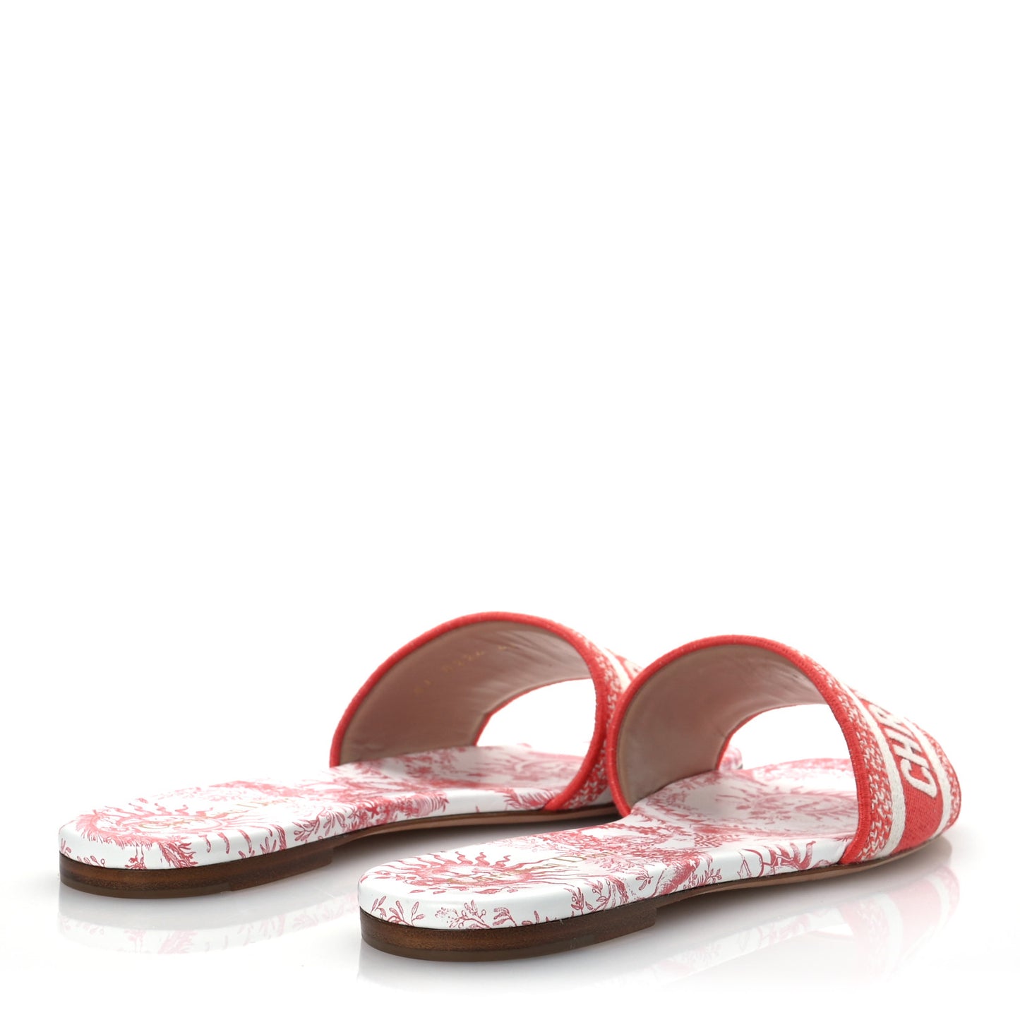 Canvas Soleil Embroidered Dway Flat Slide Sandals 41 Coral