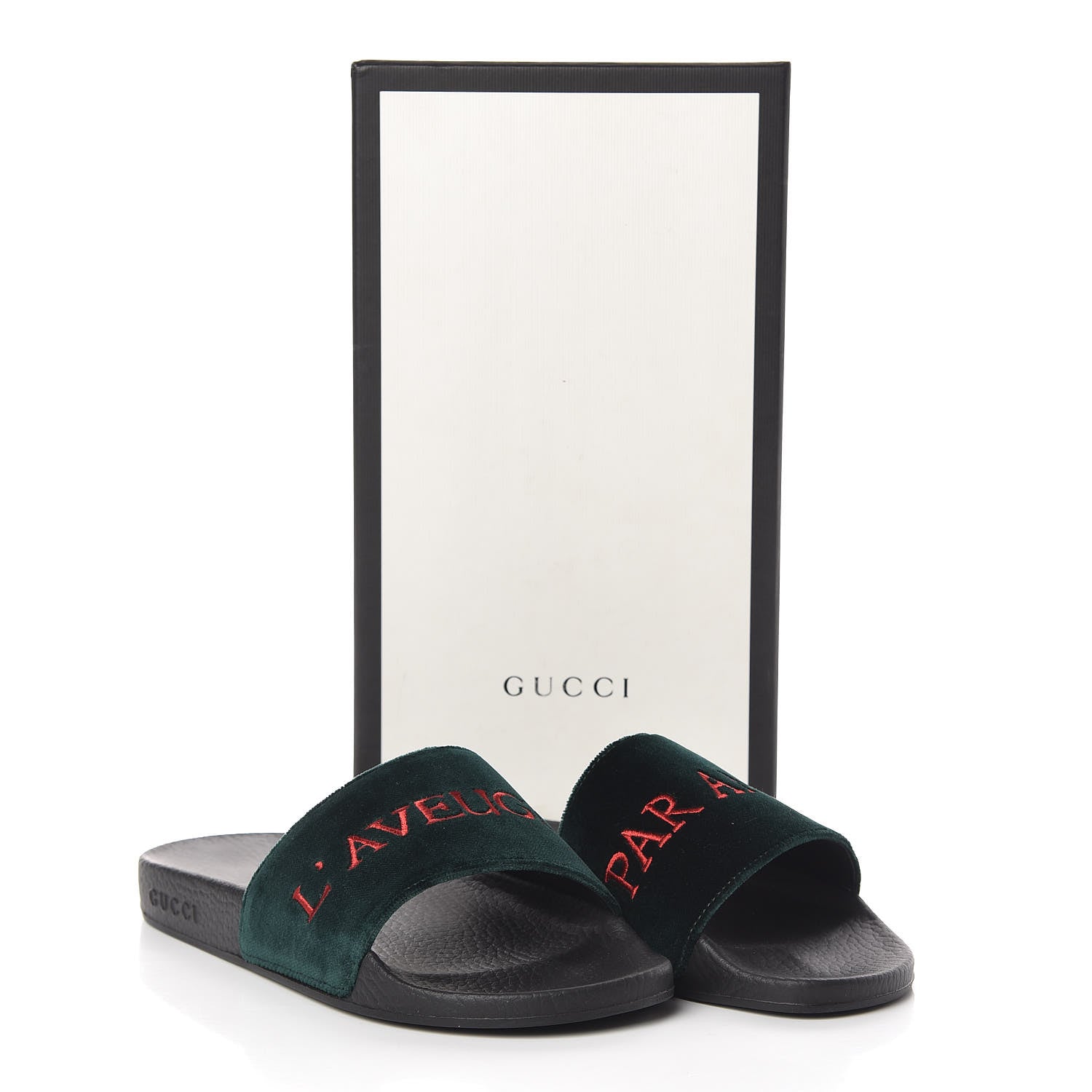 Gucci Velvet L'aveugle Par Amour Slide Sandals 38 Green 7 of 7