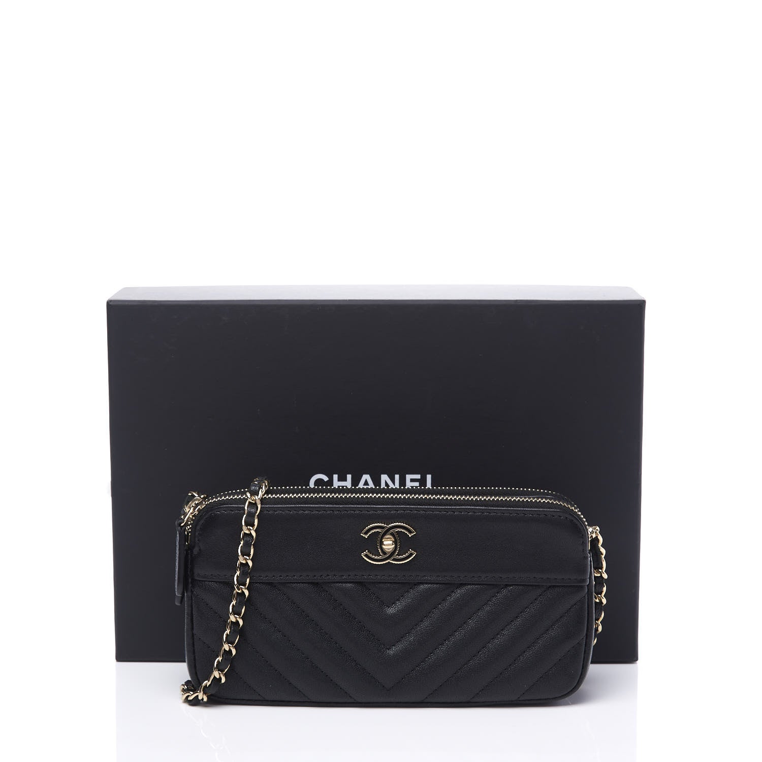 Chanel Metallic Sheepskin Chevron Quilted Small Vintage Mademoiselle Clutch With Chain Black 13 of 13