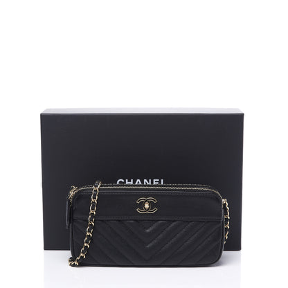 Chanel Metallic Sheepskin Chevron Quilted Small Vintage Mademoiselle Clutch With Chain Black 13 of 13