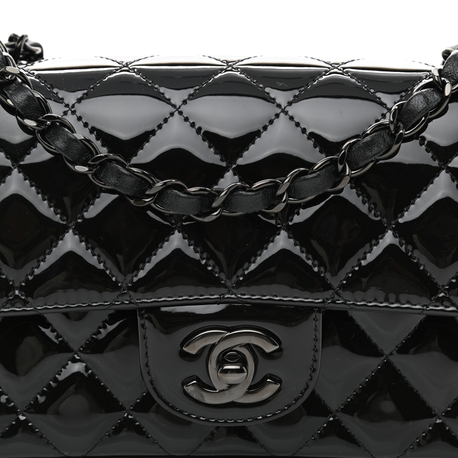 Chanel Patent Calfskin Quilted Mini Rectangular Flap So Black 8 of 10