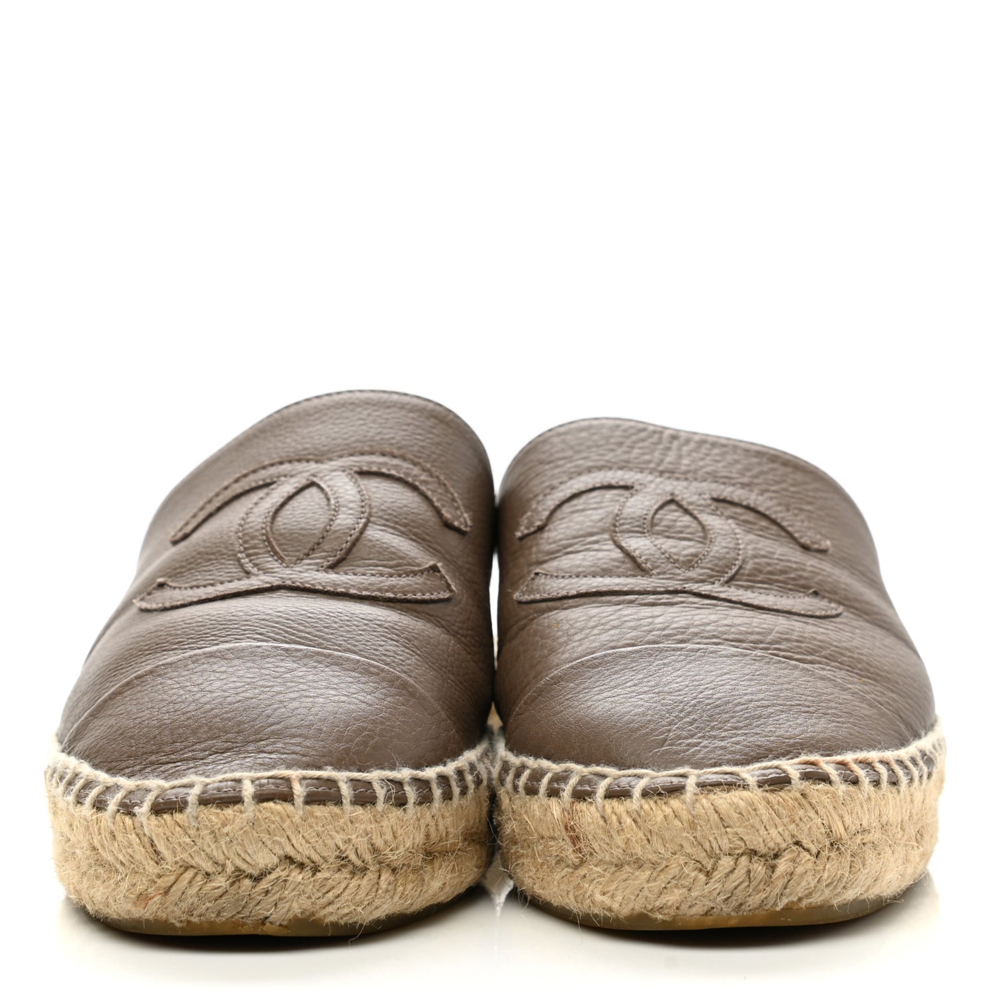 Calfskin CC Espadrille Mules 36 Dark Beige