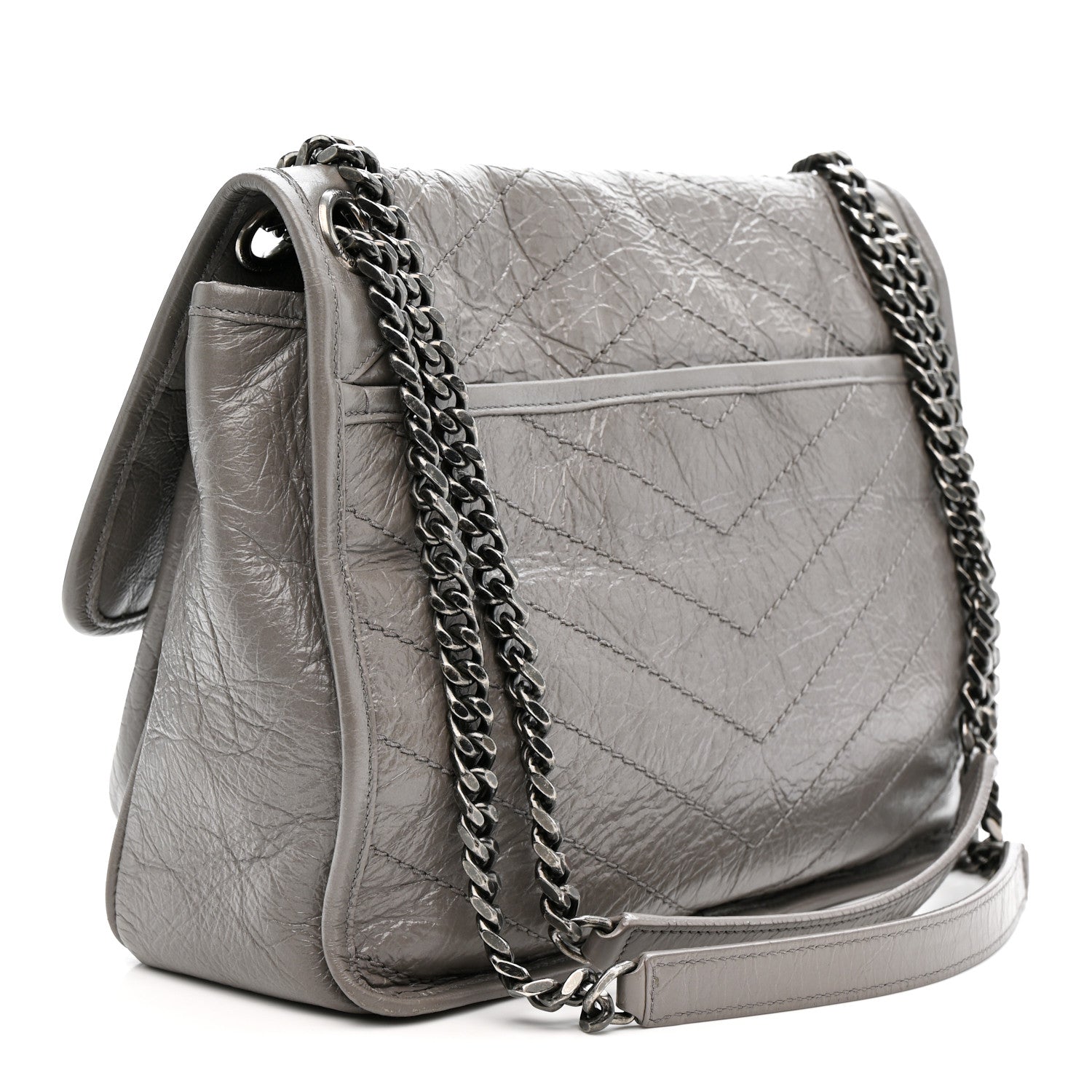 Saint Laurent Crinkled Calfskin Matelasse Monogram Medium Niki Chain Satchel Storm 3 of 15