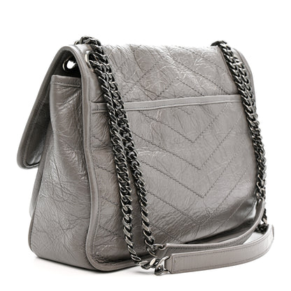 Saint Laurent Crinkled Calfskin Matelasse Monogram Medium Niki Chain Satchel Storm 3 of 15