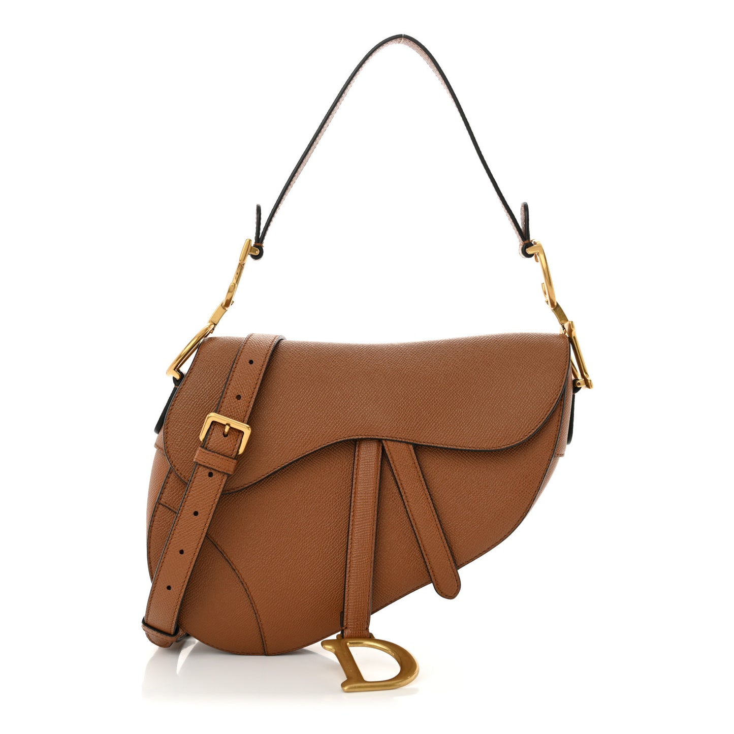 Grained Calfskin Saddle Bag With Strap Golden Saddle