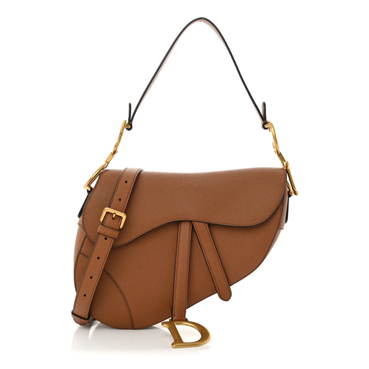 Christian Dior Grained Calfskin Saddle Bag With Strap Golden Saddle 1 of 11