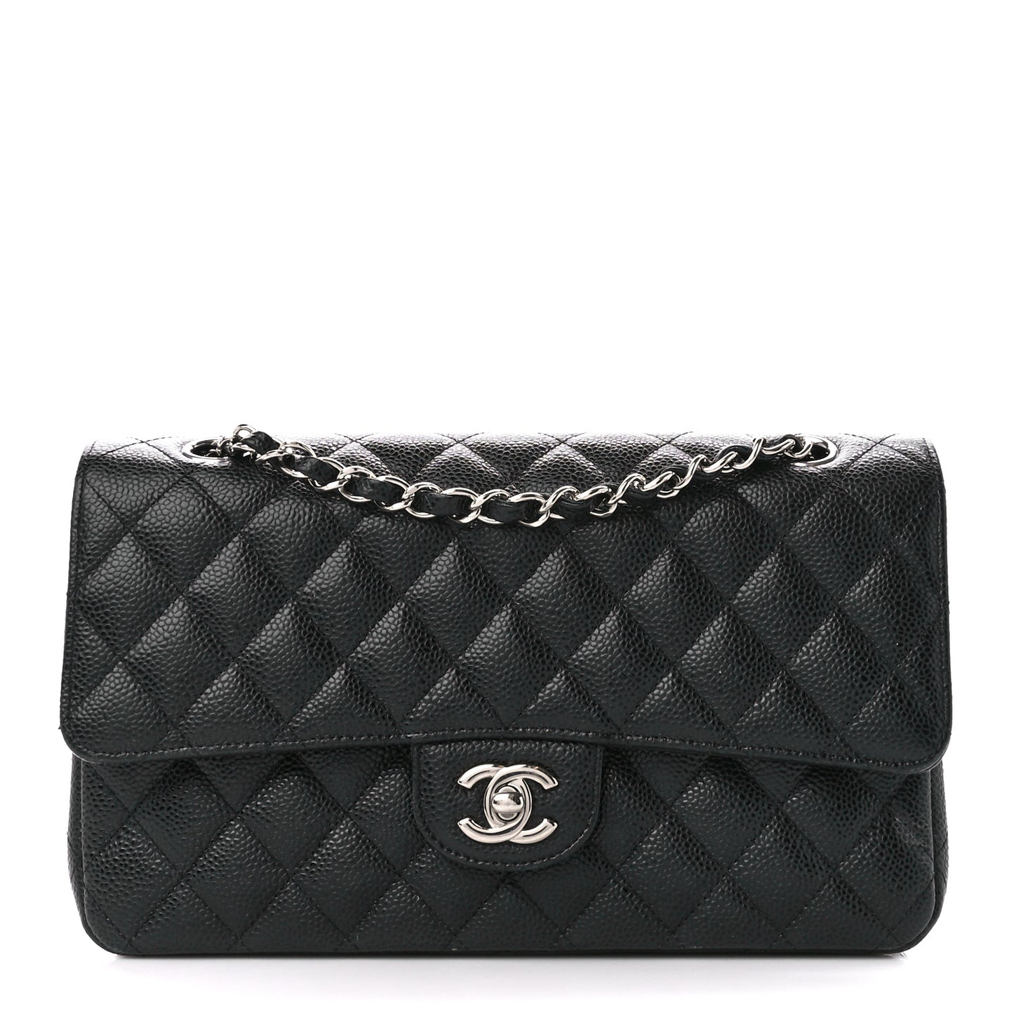 Caviar Quilted Medium Double Flap Black