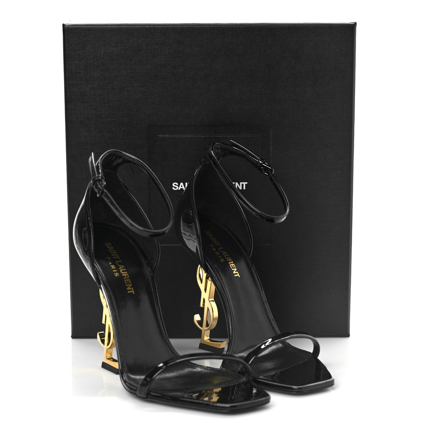 Patent Calfskin Opyum 110 Sandals 38.5 Black Gold