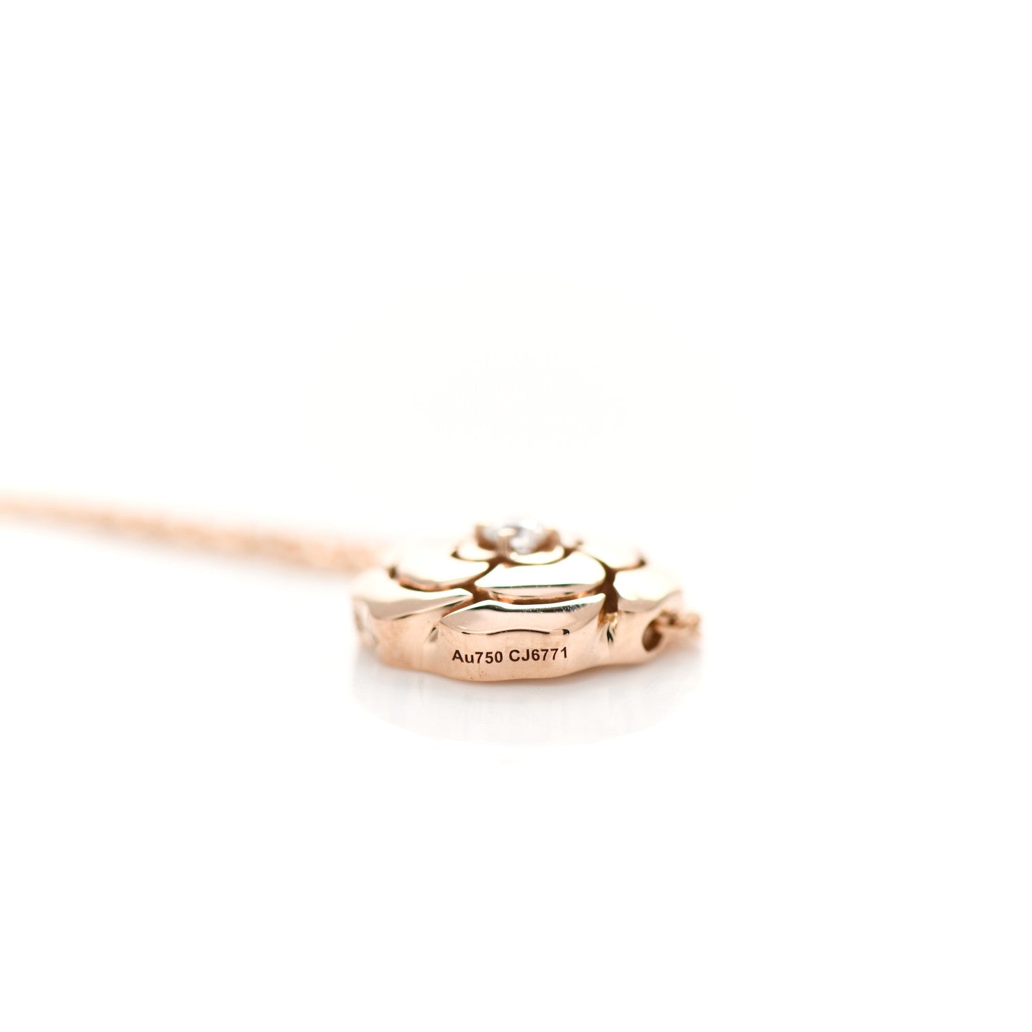 Chanel 18K Rose Gold Diamond Extrait de Camelia Pendant Necklace 6 of 7