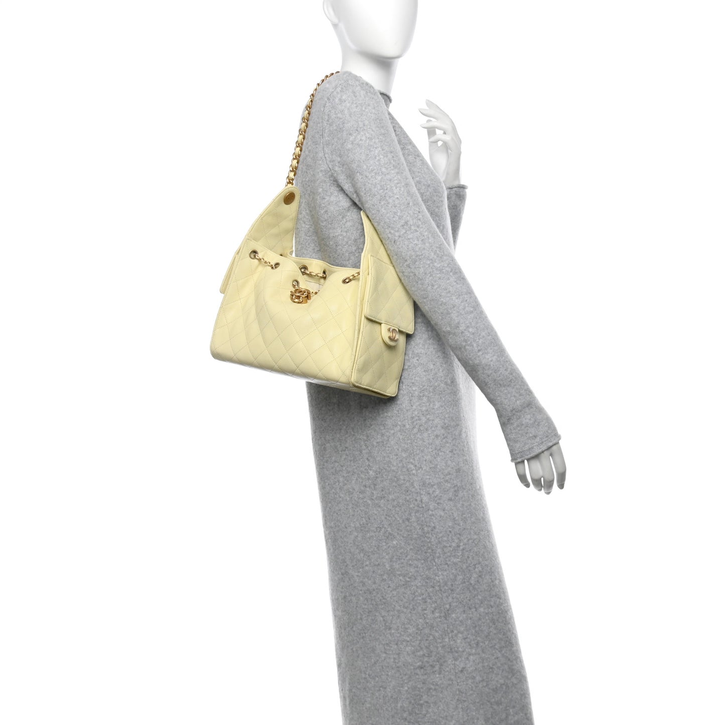 Caviar Quilted Small Chanel 25 Handbag Light Yellow