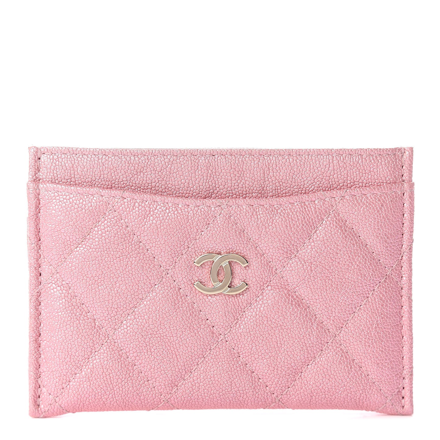 Iridescent Caviar Quilted Card Holder Rose Pink