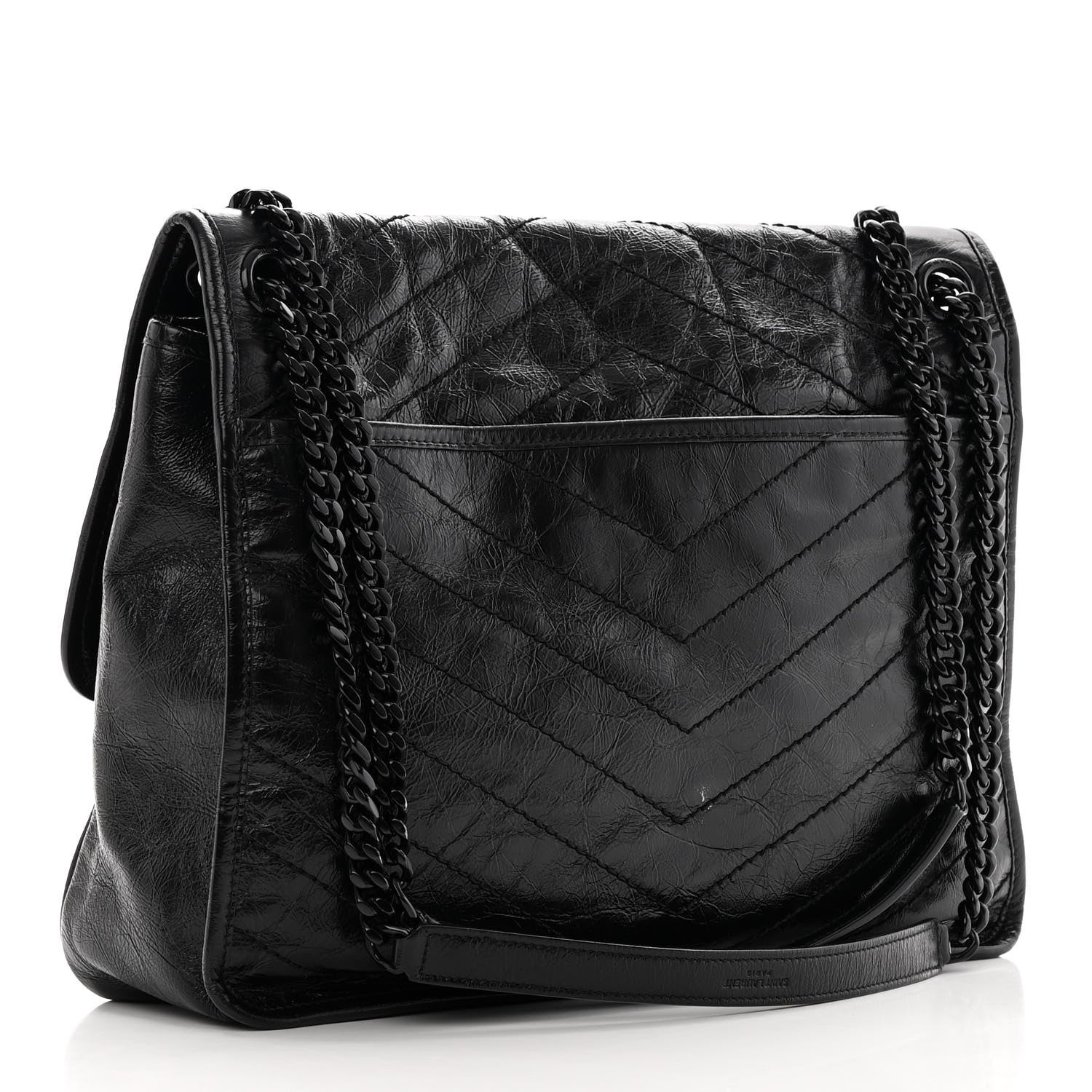 Saint Laurent Crinkled Calfskin Matelasse Monogram Large Niki Chain Satchel Black 3 of 12