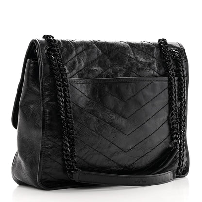 Saint Laurent Crinkled Calfskin Matelasse Monogram Large Niki Chain Satchel Black 3 of 12