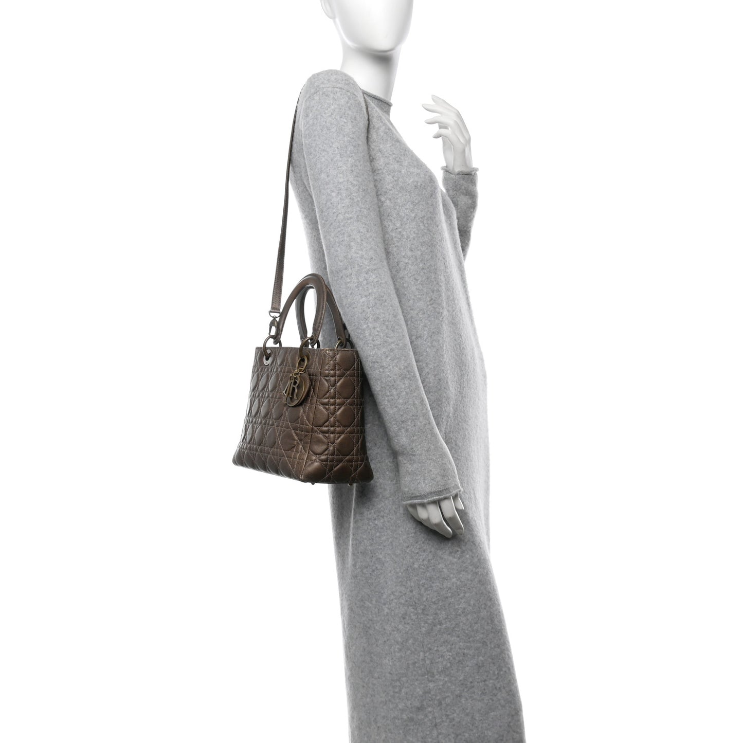 Metallic Lambskin Cannage Medium Lady Dior Bronze