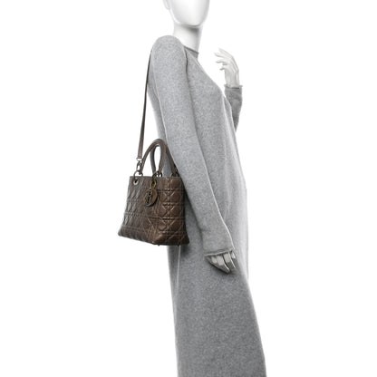 Christian Dior Metallic Lambskin Cannage Medium Lady Dior Bronze 2 of 12