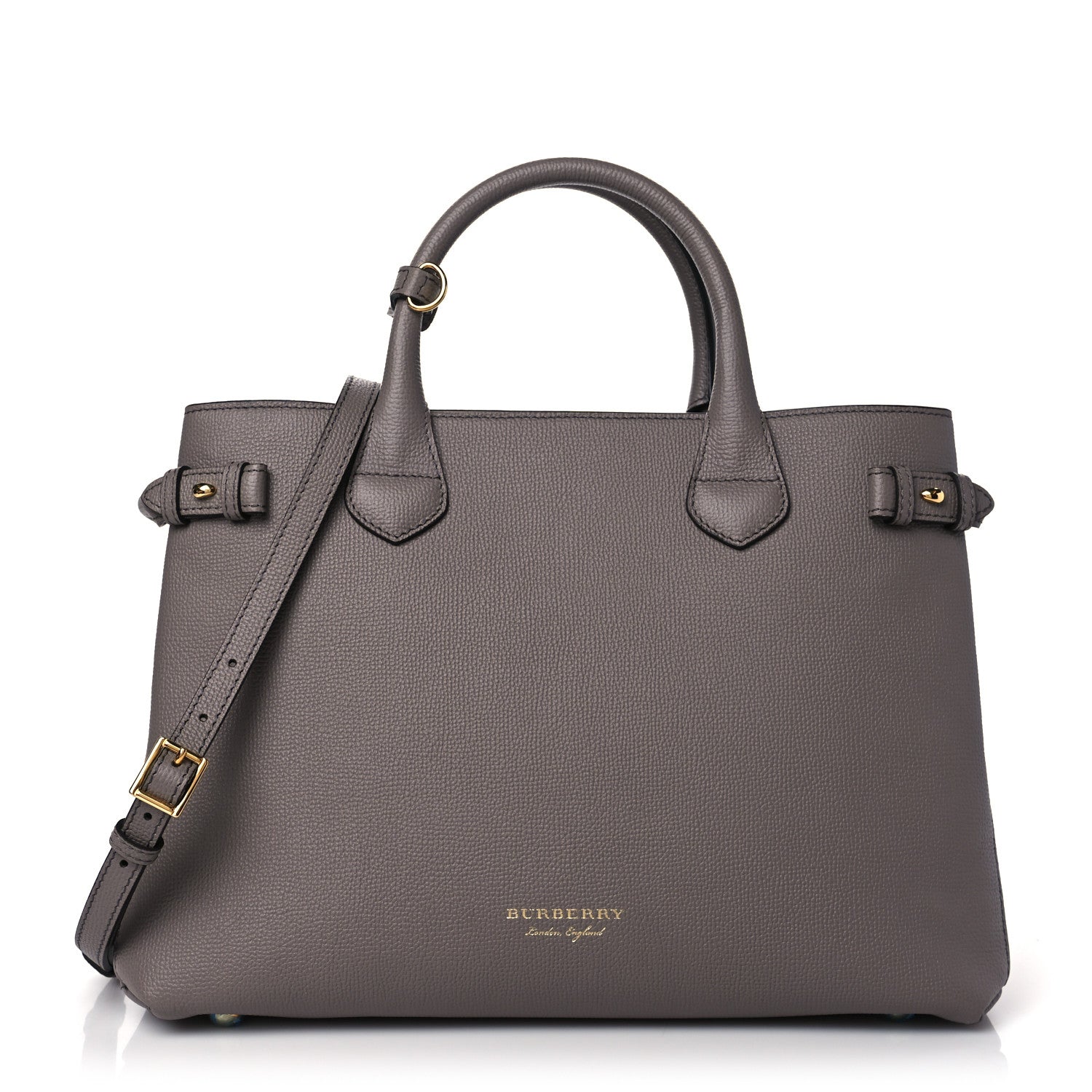 Burberry Grainy Calfskin House Check Medium Banner Tote Thistle Grey 1 of 9