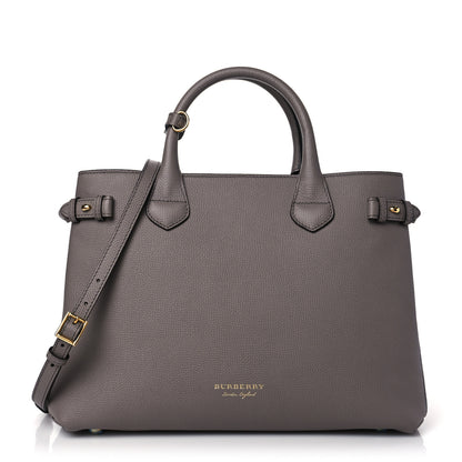 Burberry Grainy Calfskin House Check Medium Banner Tote Thistle Grey 1 of 9