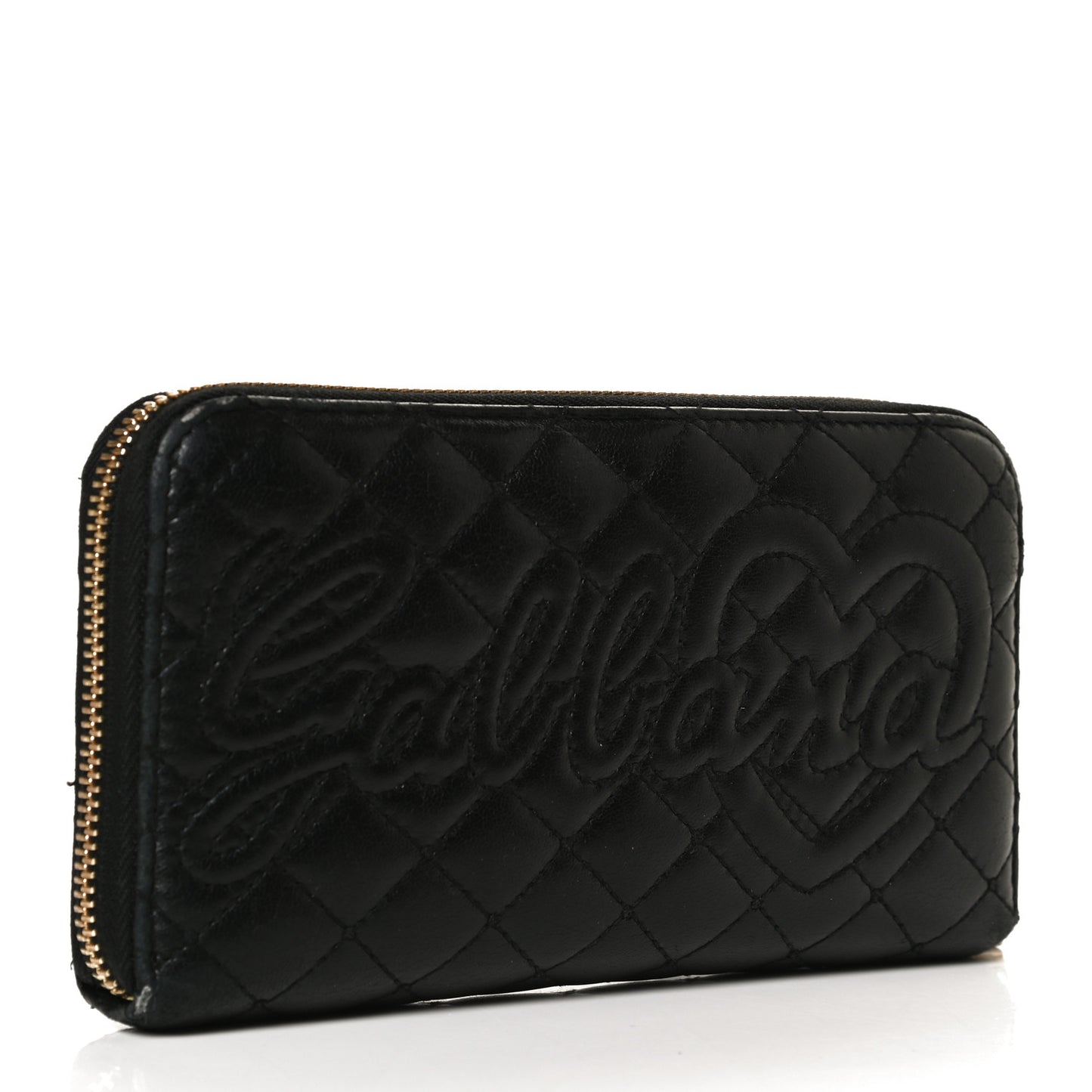 Calfskin Quilted Zip Around Wallet Black