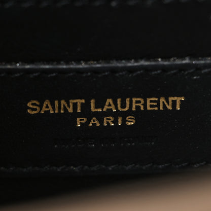 Saint Laurent Grain De Poudre Textured Mixed Matelasse Triquilt Small Monogram Satchel Dark Beige 6 of 9