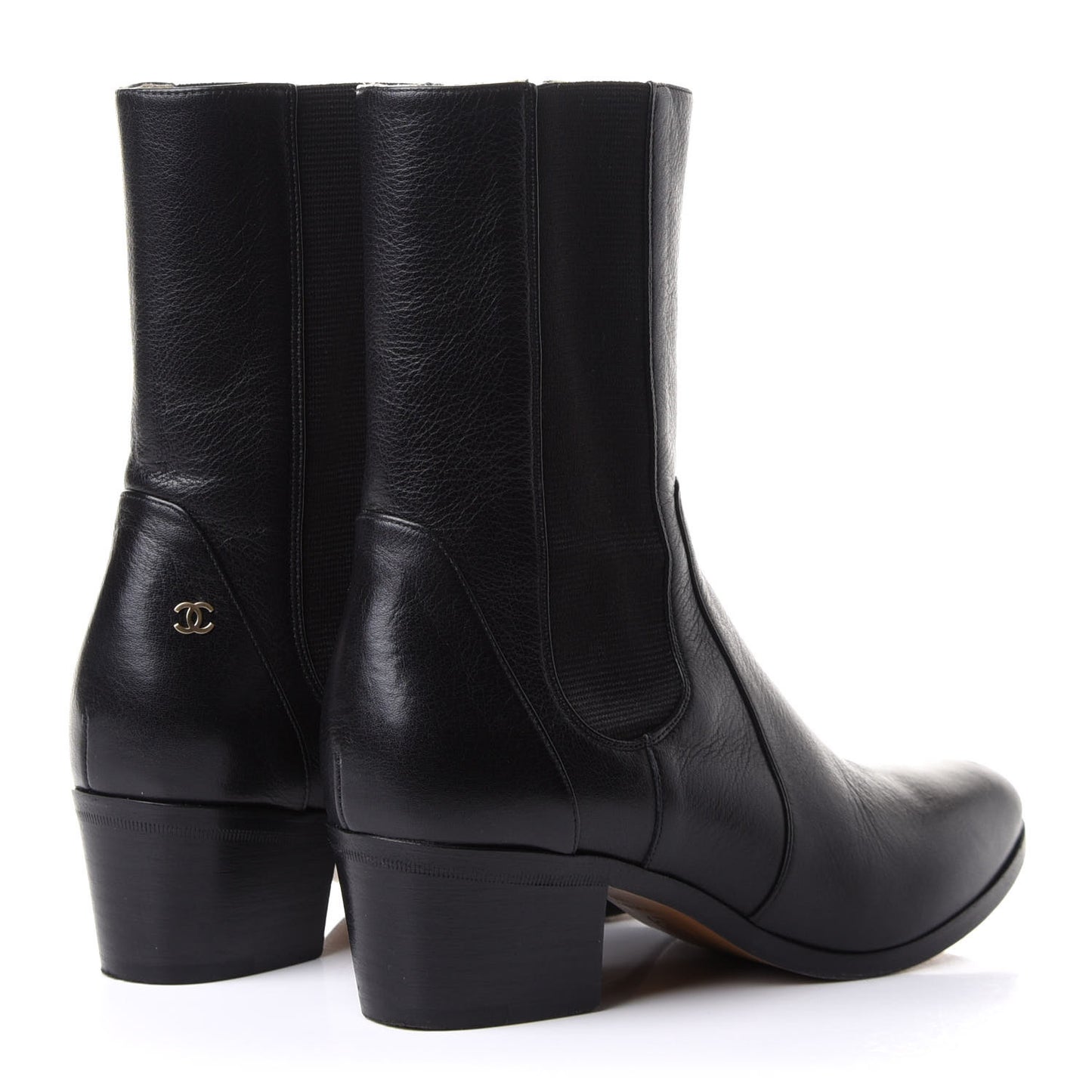 Calfskin Elastic Short Boots 37 Black