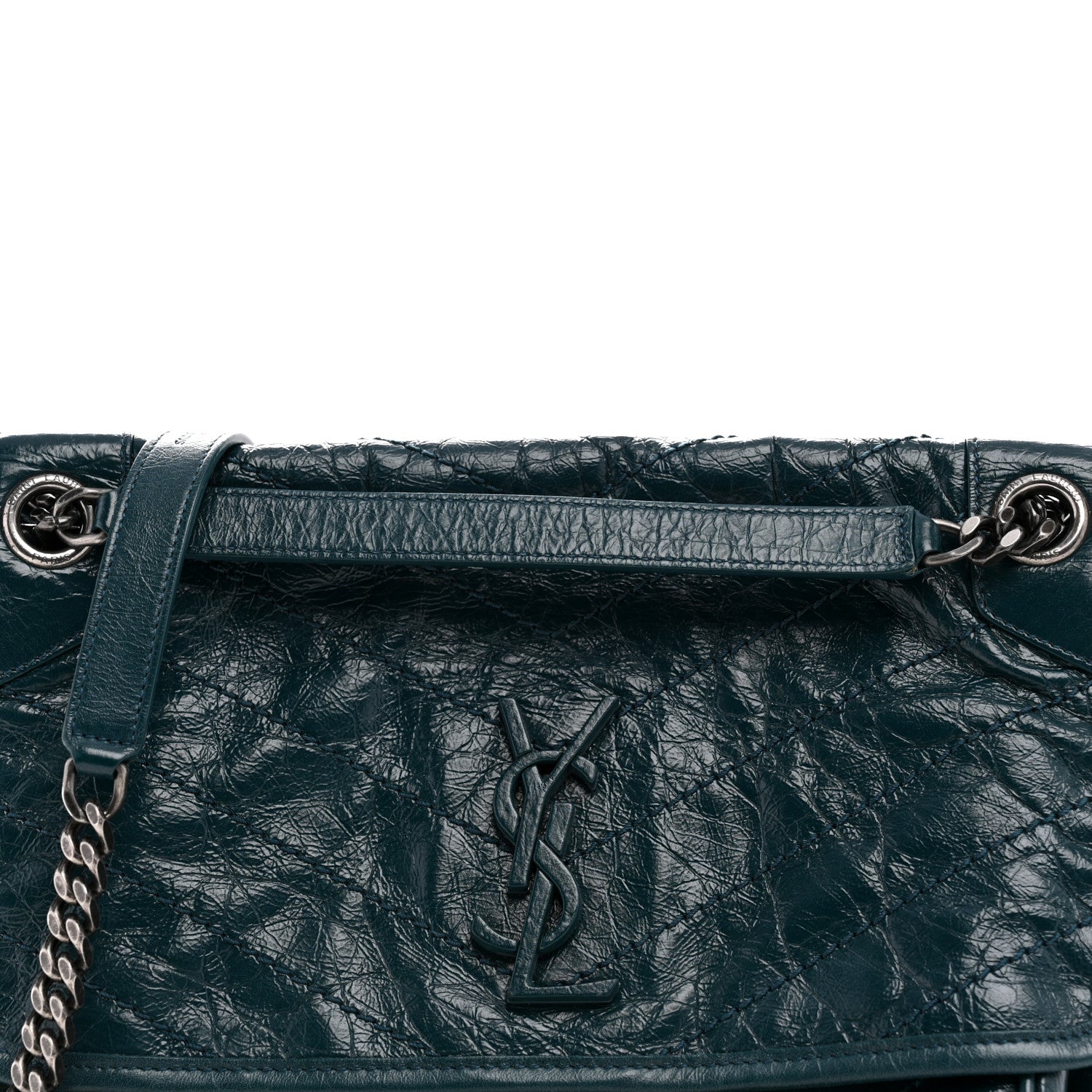 Saint Laurent Crinkled Calfskin Matelasse Monogram Medium Niki Chain Satchel Peacock Green 8 of 12