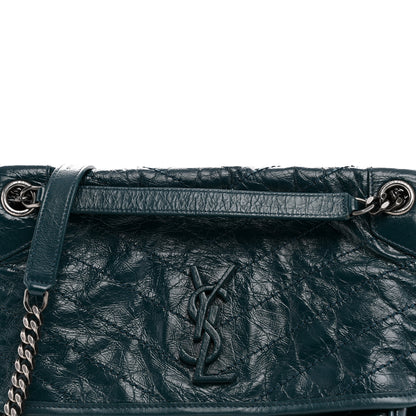 Saint Laurent Crinkled Calfskin Matelasse Monogram Medium Niki Chain Satchel Peacock Green 8 of 12