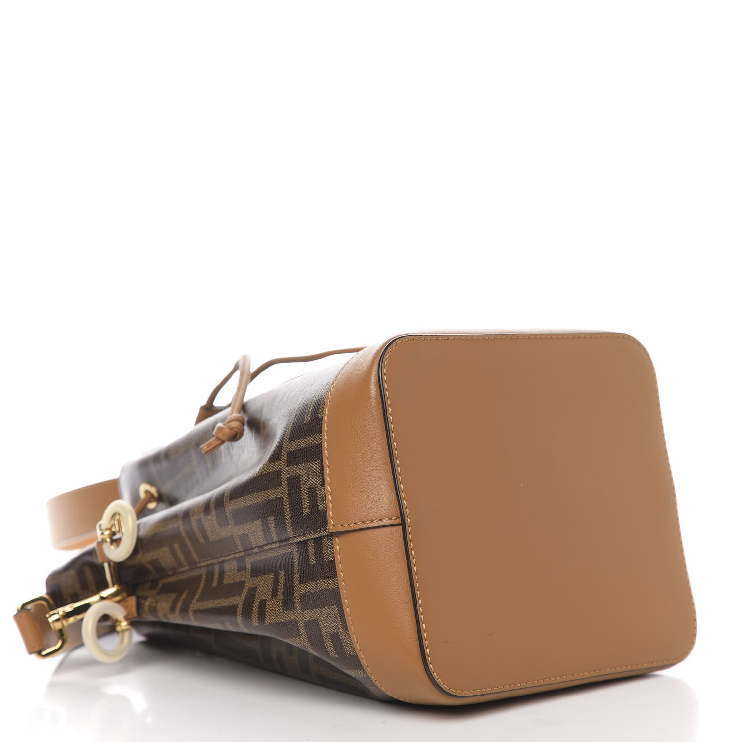 Fendi Glazed Fabric Vitello Grace F is Fendi FF 1974 Stamp Patch Grande Mon Tresor Bucket Bag Mogano Panna Nocciola 3 of 9