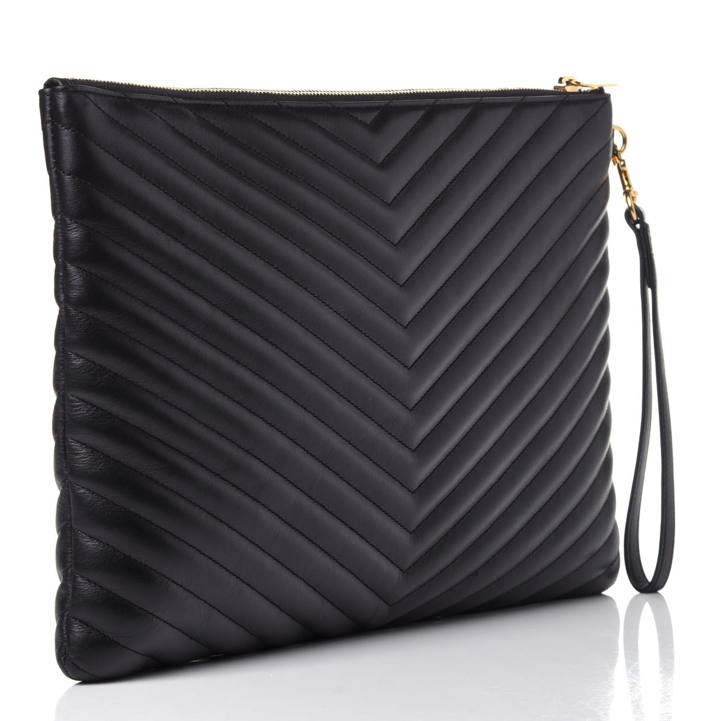 Calfskin Matelasse Chevron Monogram Document Holder Black