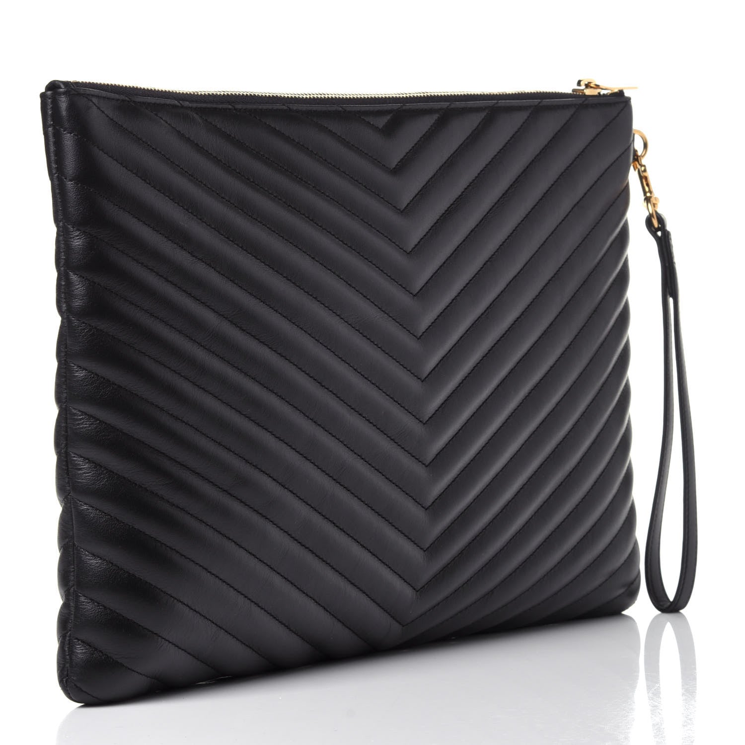Saint Laurent Calfskin Matelasse Chevron Monogram Document Holder Black 3 of 10