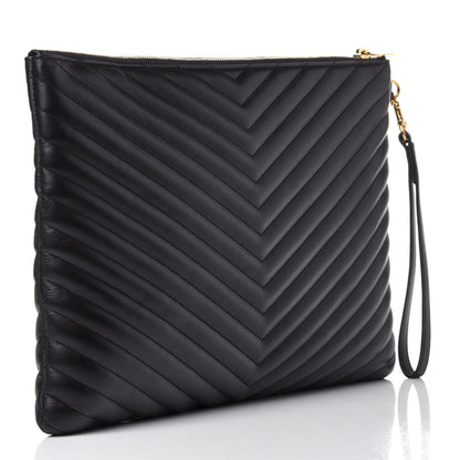 Saint Laurent Calfskin Matelasse Chevron Monogram Document Holder Black 3 of 10