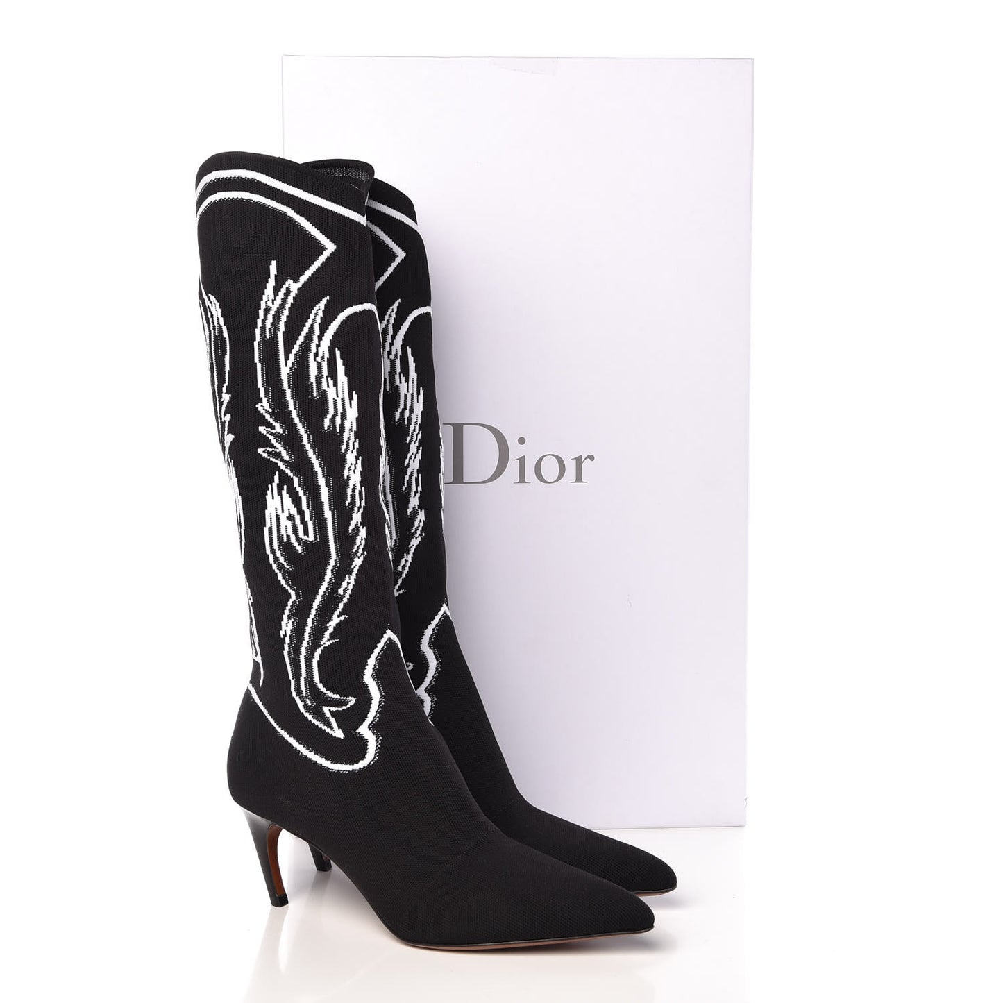 Jacquard Knit Fabric Spirit Mid-Calf Boot 41 Black