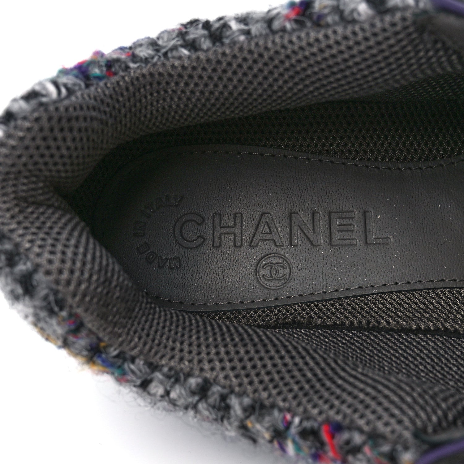Chanel Suede Tweed Goatskin CC Sneakers 37.5 Grey Purple 7 of 8