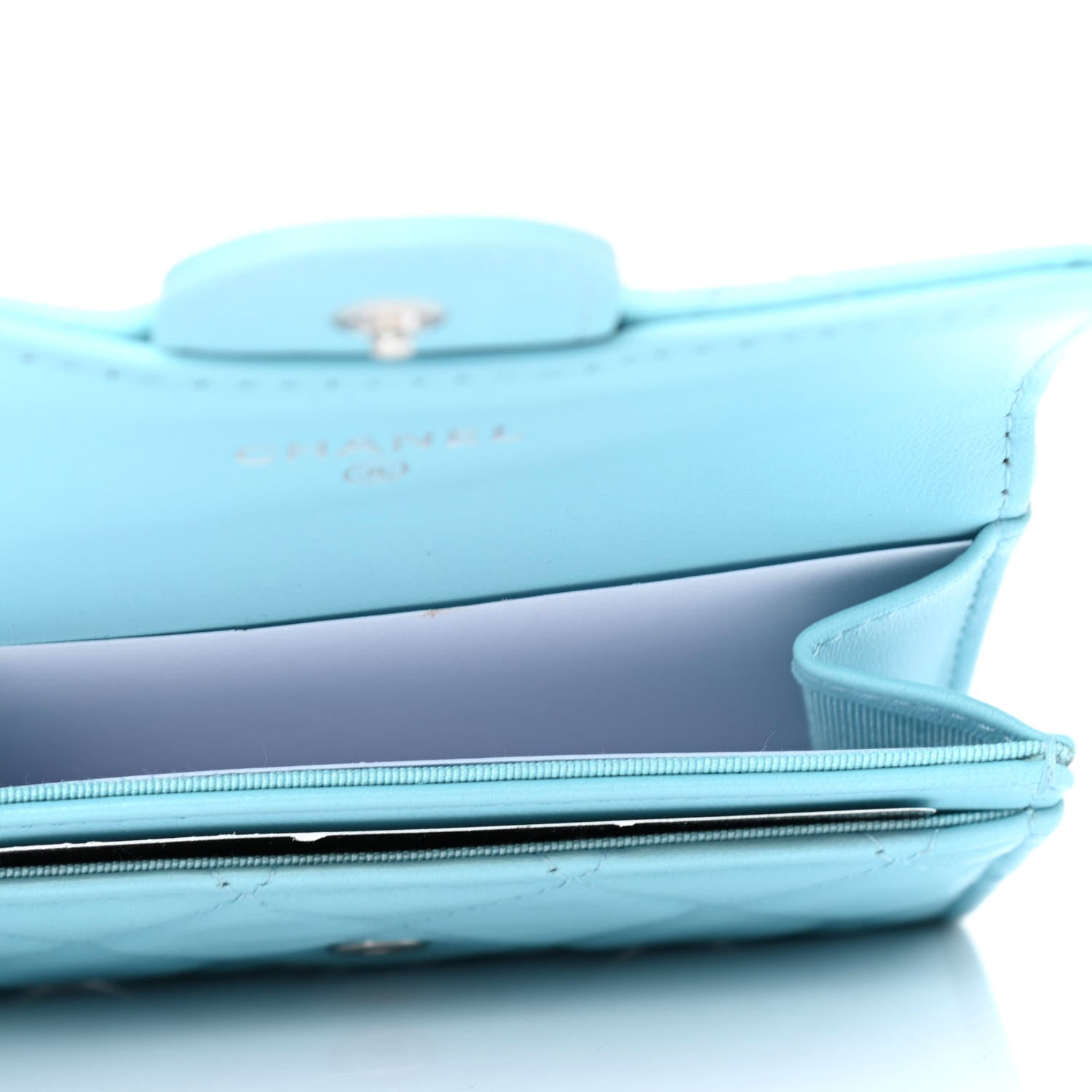 Chanel Lambskin Quilted Flap Card Holder Wallet Light Blue 4 of 4