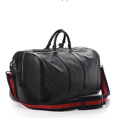 Gucci Soft GG Supreme Monogram Appia Calfskin Web Large Carry On Duffle Bag Black Grey 2 of 8