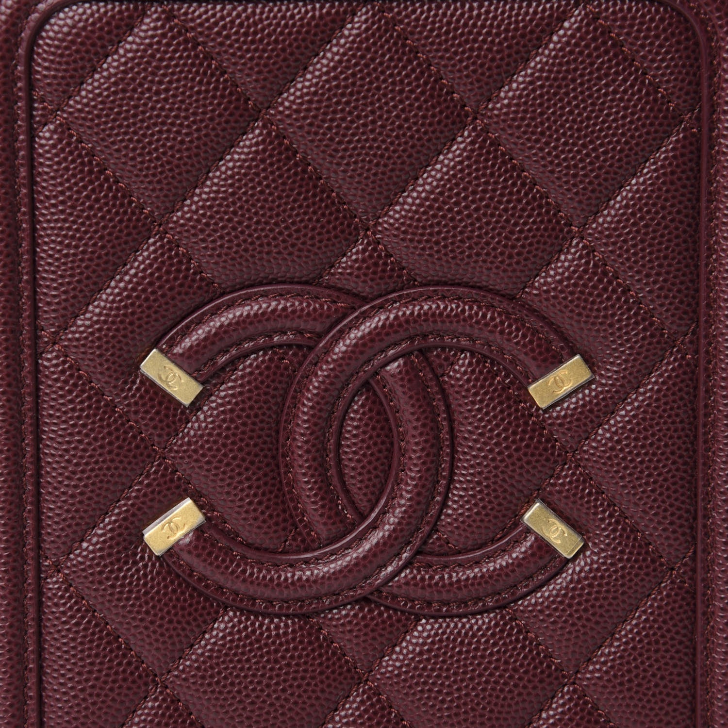 Chanel Caviar Quilted CC North South Filigree Vanity Case Burgundy 10 of 10